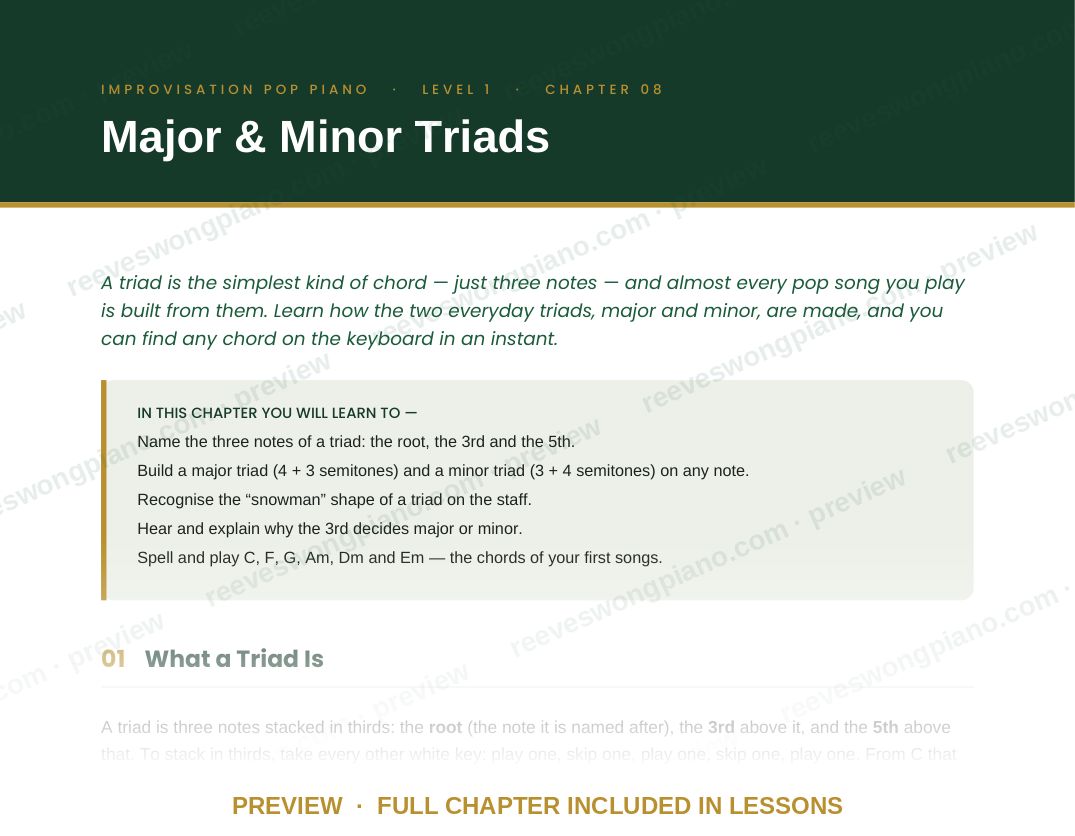 Page from Level 1 chapter 08, Major & Minor Triads