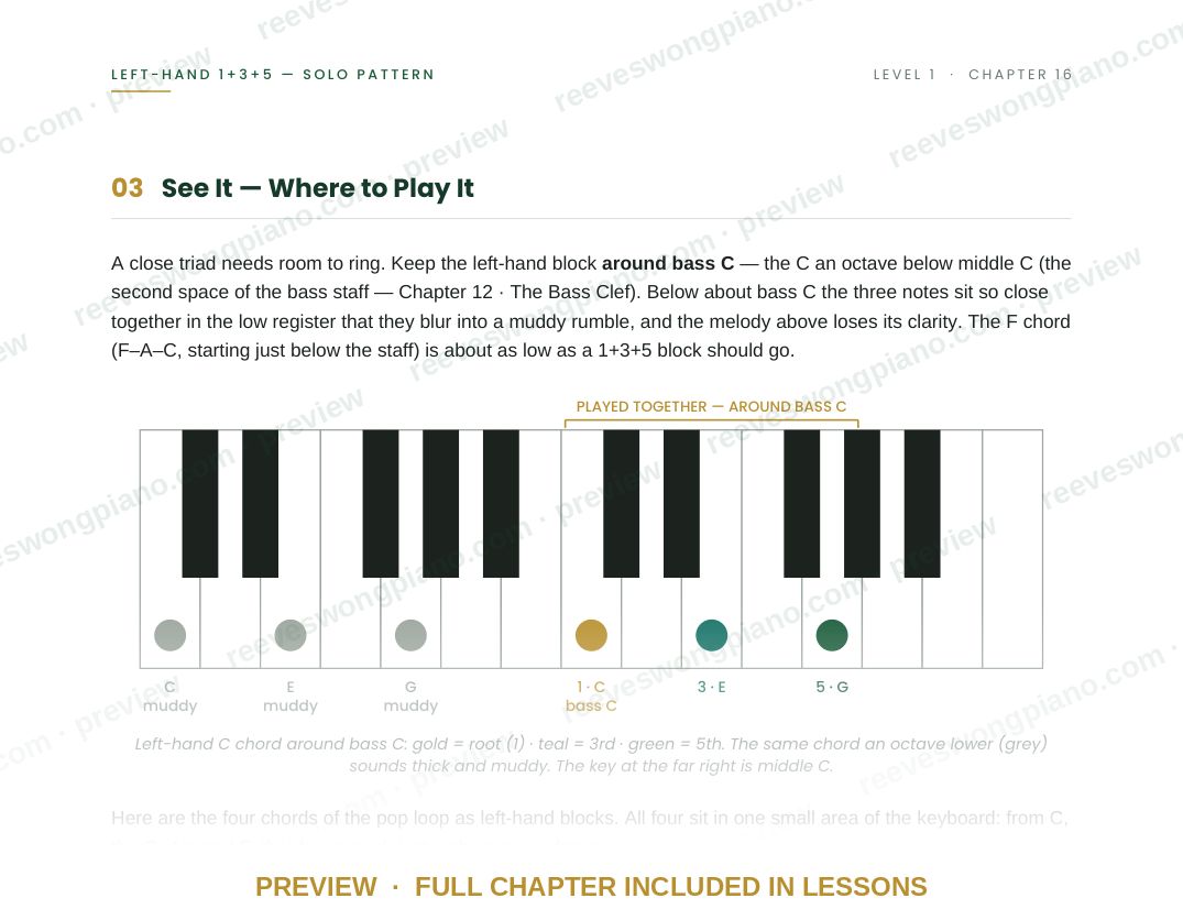 Page from Level 1 chapter 16, Left-Hand 1+3+5 — Solo Pattern