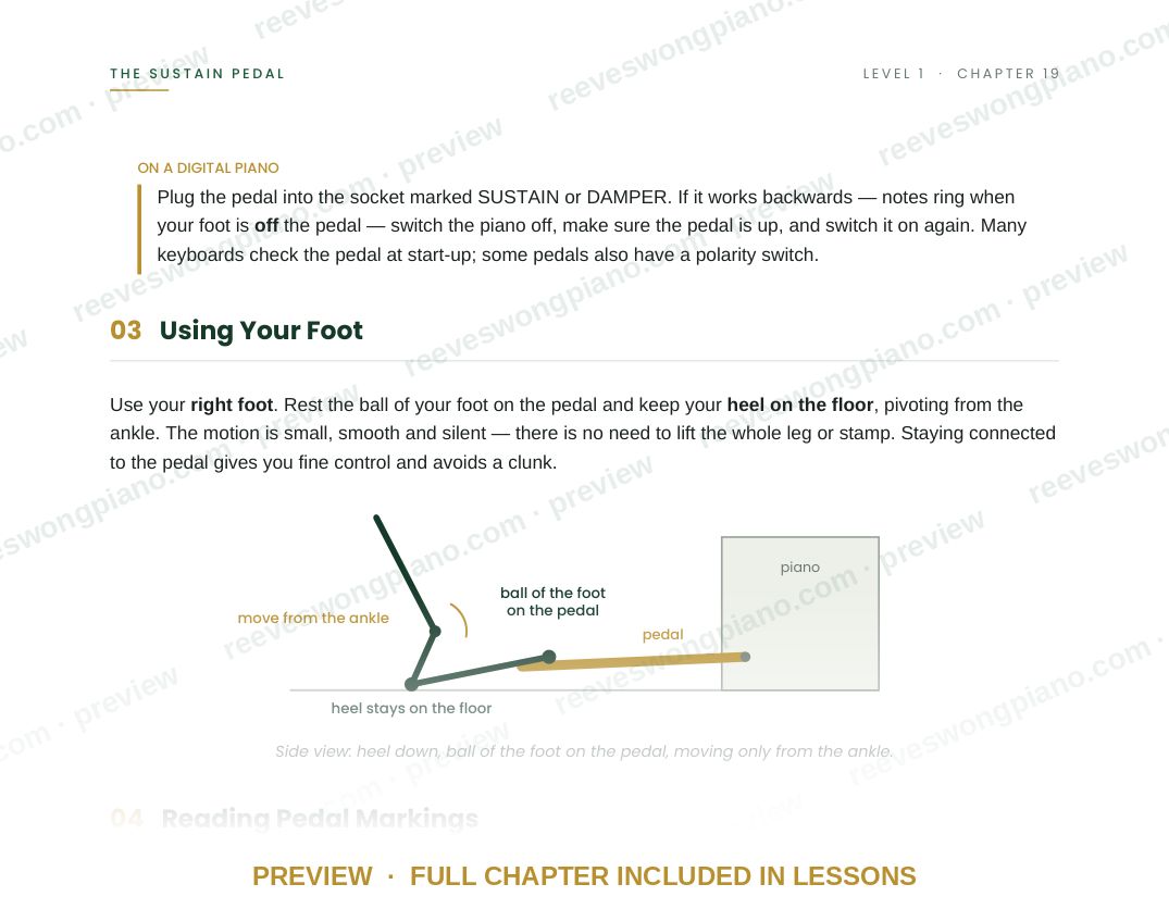Page from Level 1 chapter 19, The Sustain Pedal