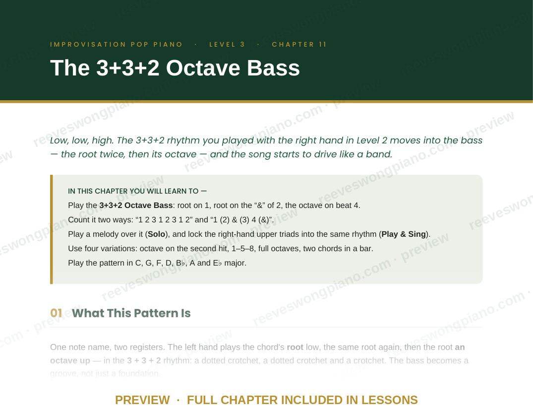 Page from Level 3 chapter 11, The 3+3+2 Octave Bass