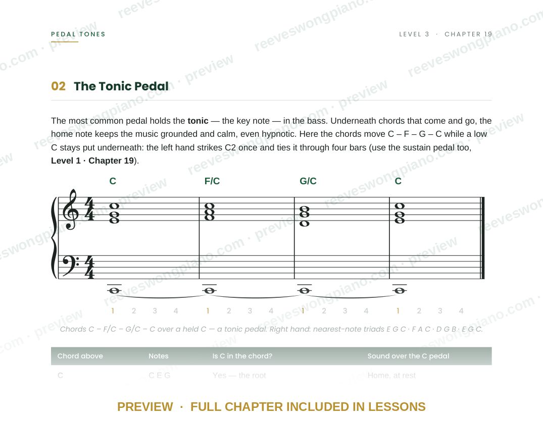 Page from Level 3 chapter 19, Pedal Tones