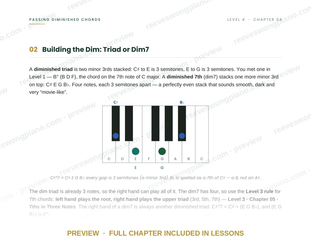 Page from Level 4 chapter 04, Passing Diminished Chords